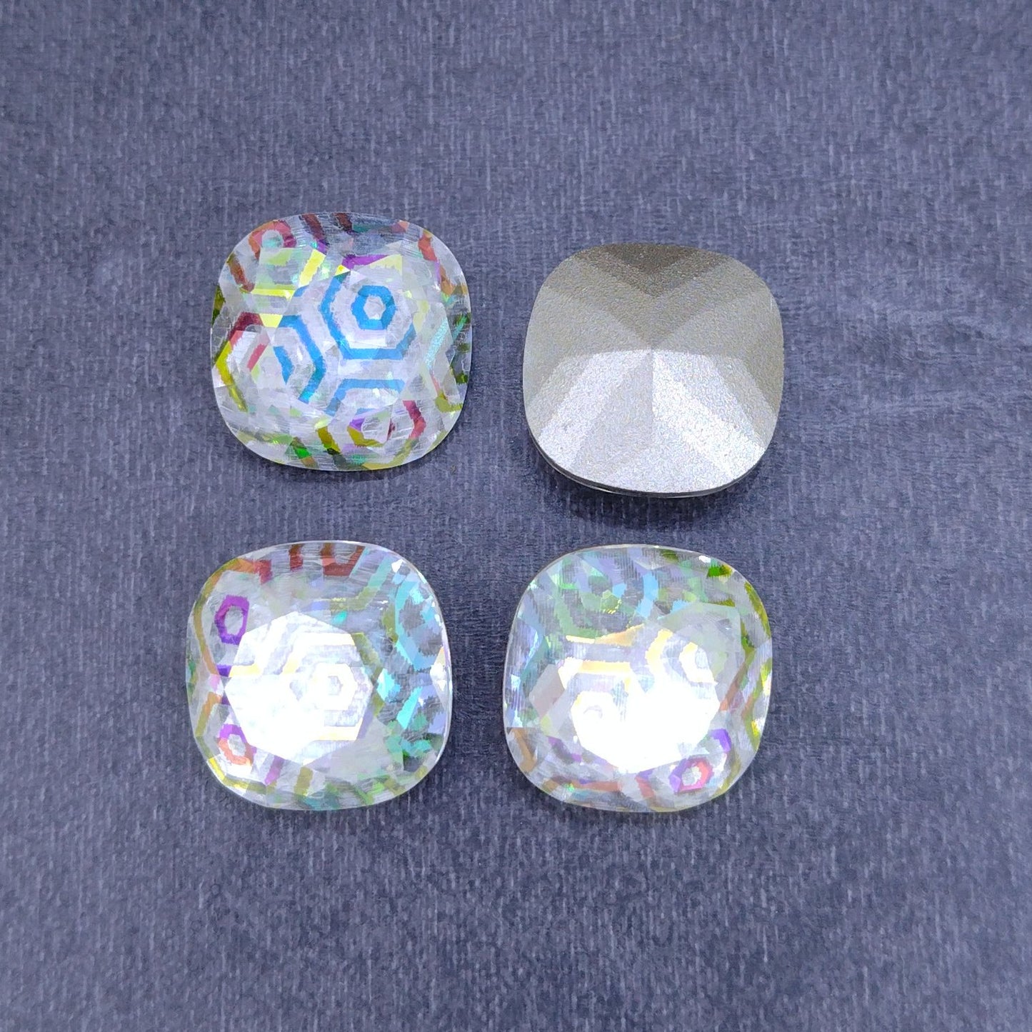 12mm Square in Crystal AB with Laser Etched Large Hexagon (Aurora)