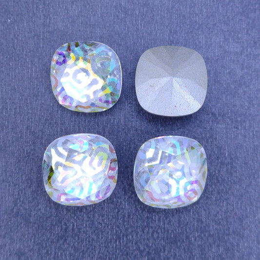 12mm Square in Crystal AB with Laser Etched Fingerprints (Aurora)