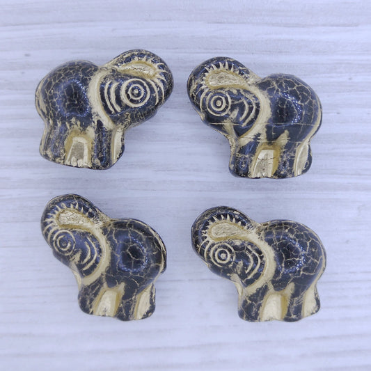 Elephant bead in Black with Gold (22x20mm)