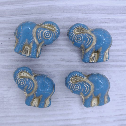 Elephant bead in Blue with Gold (22x20mm)