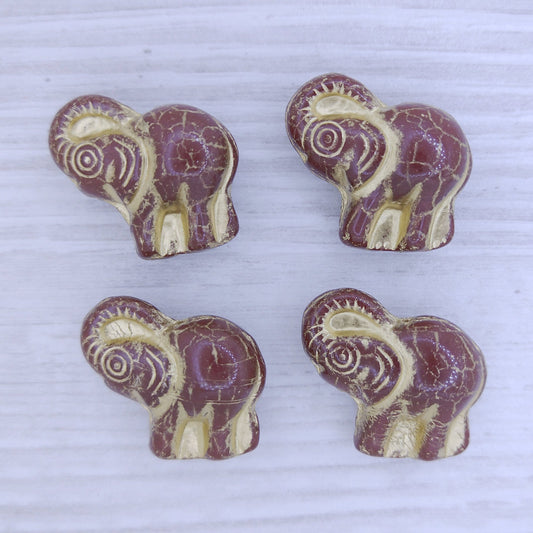 Elephant bead in Red/Brown with Gold (22x20mm)