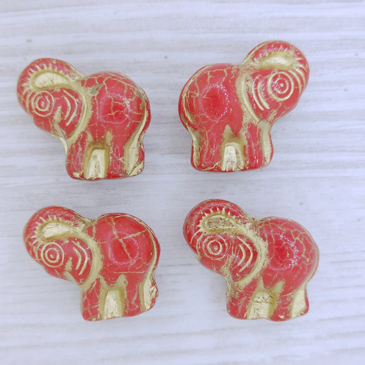 Elephant bead in Light Red with Gold (22x20mm)