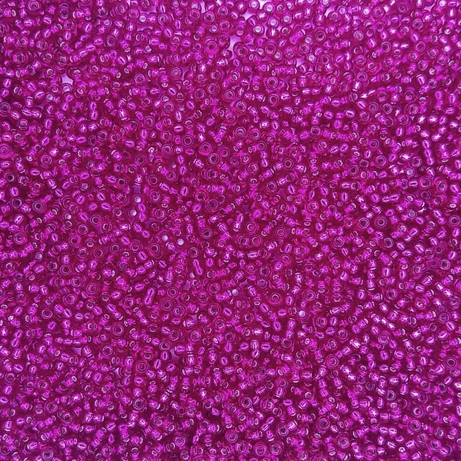 1436 - 50g Size 11/0 Miyuki seed beads in Dyed Silver lined Raspberry