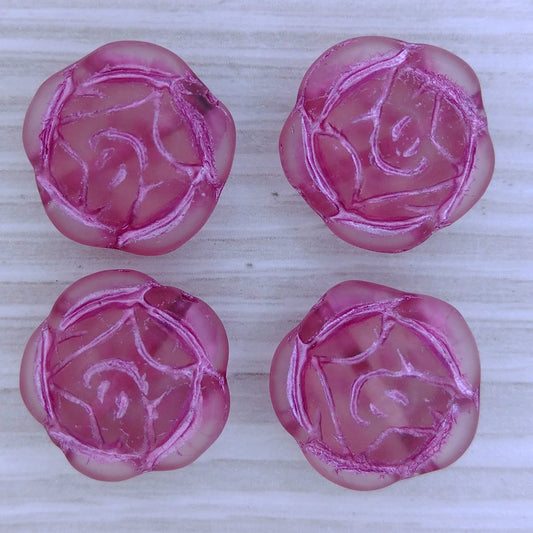 2 x 16mm Rose flowers in Rose with Pink Lustre