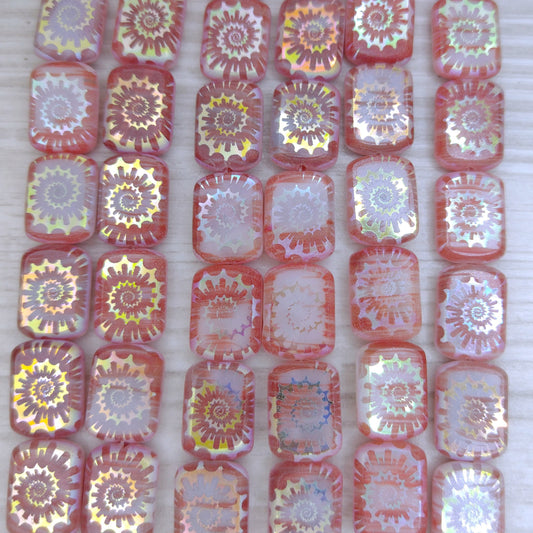 8 x table cut beads in Red Marble with laser etched Shell 2 (14x10mm)