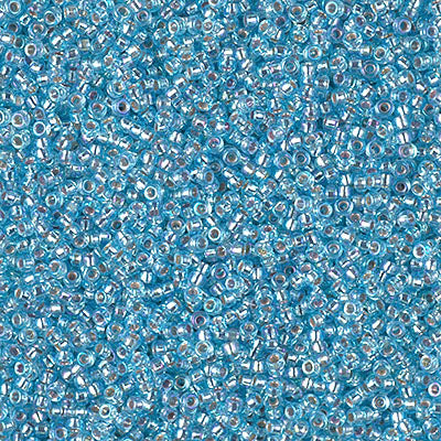 1018 - 25g Size 15/0 Miyuki seed beads in Silver lined Aqua AB