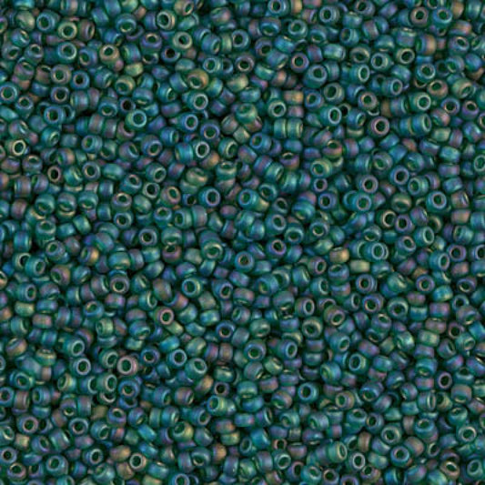 0156FR - 5g Size 15/0 Miyuki seed beads in Matt Transparent Dark Emerald AB