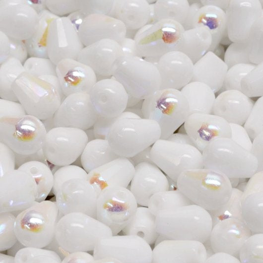 10 x faceted drops in Opaque White AB (8x6mm)
