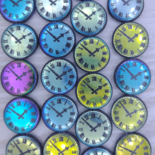 8 x 17mm disc beads in Black with laser etched Clock Face