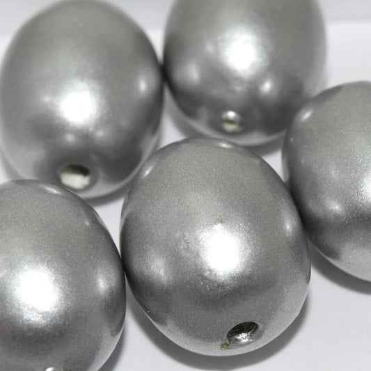 002 - Paper Mache olive bead in Silver (24x18mm)