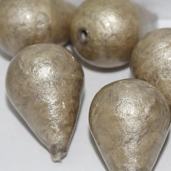 812 - Paper Mache drop bead in Light Grey (27x18mm)