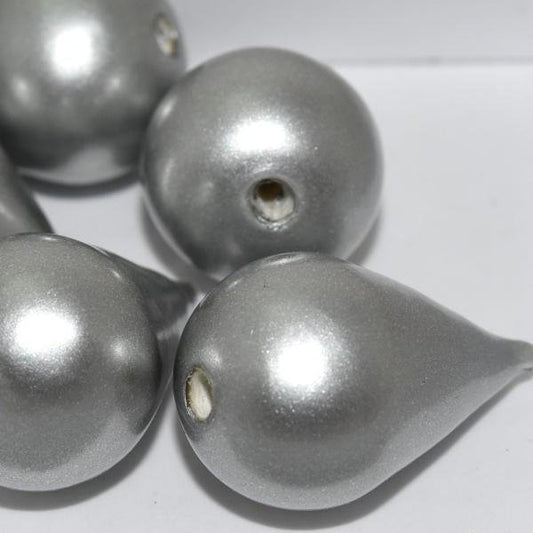 002 - Paper Mache drop bead in Silver (27x18mm)
