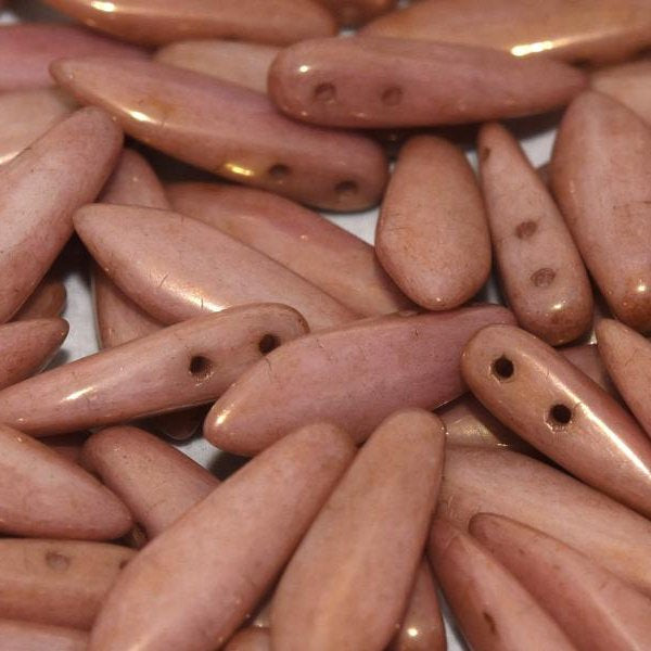 10 x two hole daggers in Chalk White/Red Lustre (5x16mm)