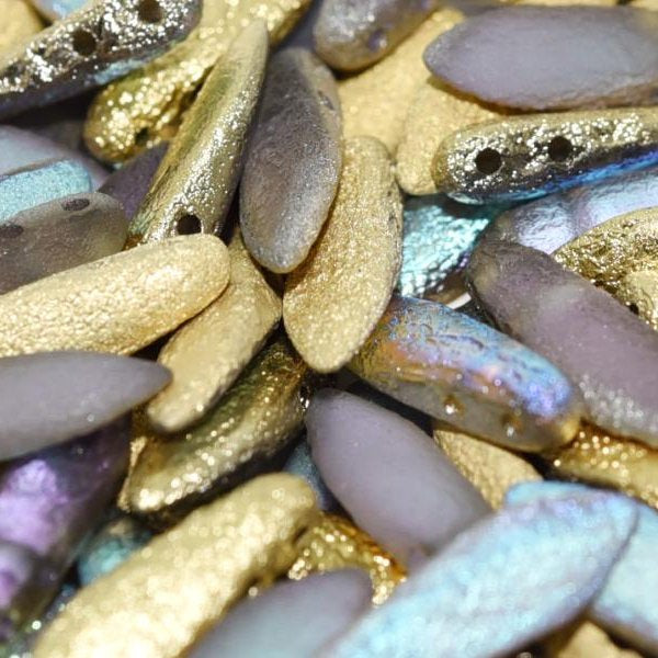 10 x two hole daggers in Etched Golden Rainbow (5x16mm)