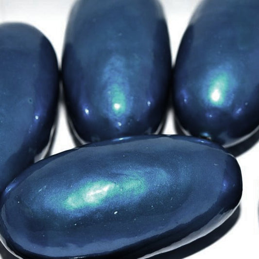 212 - Paper Mache olive bead in Dark Blue Pearl (40x18mm)