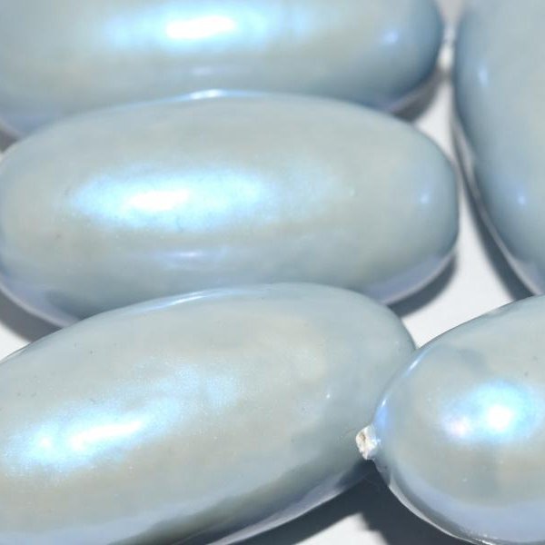 204 - Paper Mache olive bead in Light Blue Pearl (40x18mm)