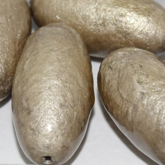 812 - Paper Mache olive bead in Light Grey (40x18mm)