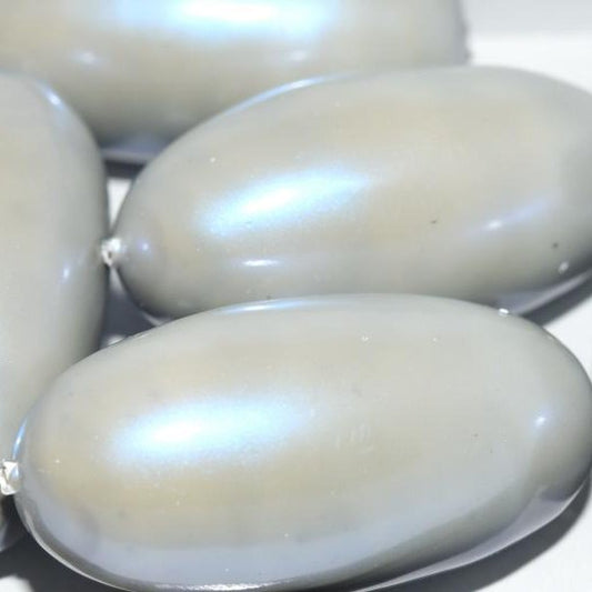 207 - Paper Mache olive bead in Light Grey Pearl (40x18mm)