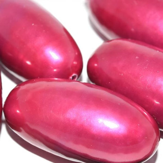 211 - Paper Mache olive bead in Raspberry Pearl (40x18mm)