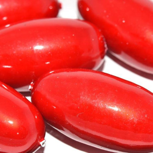 214 - Paper Mache olive bead in Red Pearl (40x18mm)