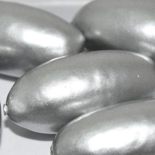 002 - Paper Mache olive bead in Silver (40x18mm)