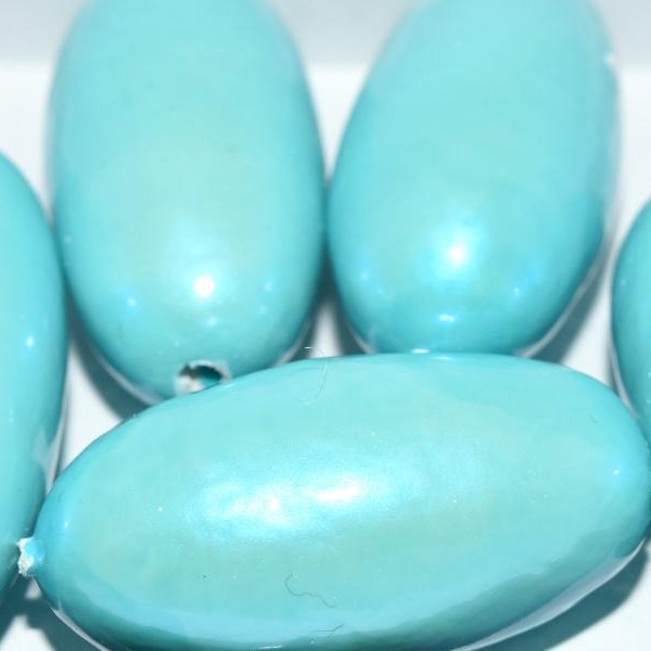 208 - Paper Mache olive bead in Turquoise Pearl (40x18mm)