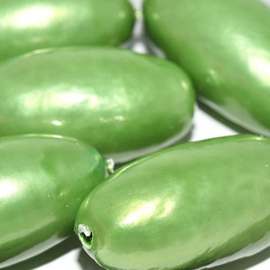 213 - Paper Mache olive bead in Light Green Pearl (40x18mm)