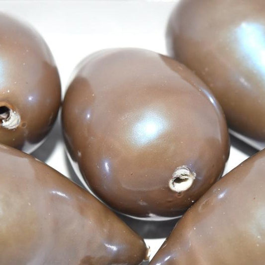 209 - Paper Mache drop bead in Brown Pearl (40x23mm)