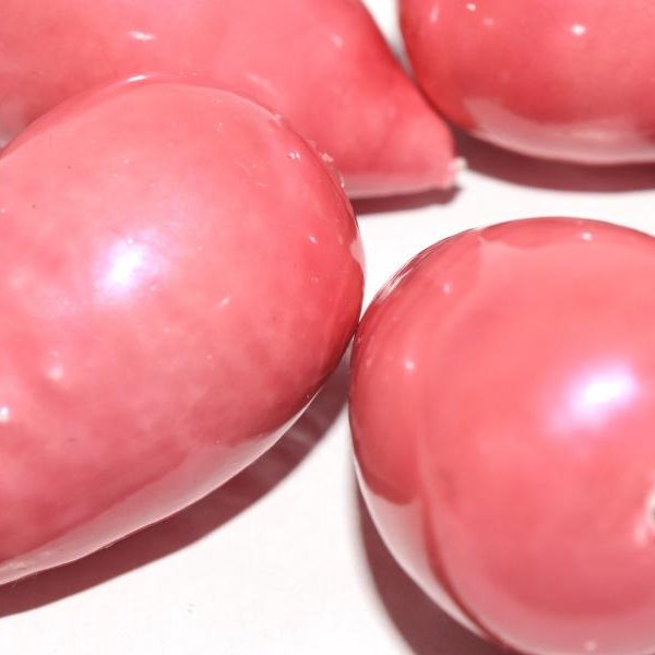 205 - Paper Mache drop bead in Cranberry Pearl (40x23mm)