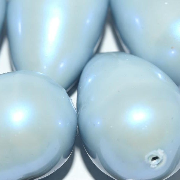 204 - Paper Mache drop bead in Light Blue Pearl (40x23mm)