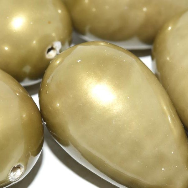 222 - Paper Mache drop bead in Light Brown Pearl (40x23mm)