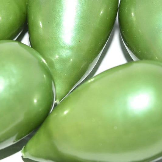 213 - Paper Mache drop bead in Light Green Pearl (40x23mm)