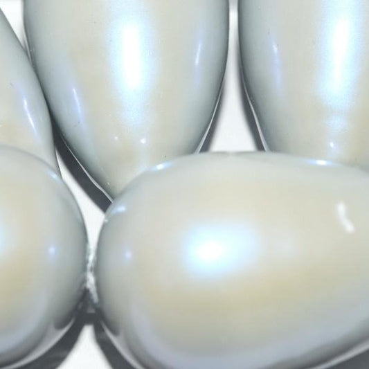 207 - Paper Mache drop bead in Light Grey Pearl (40x23mm)