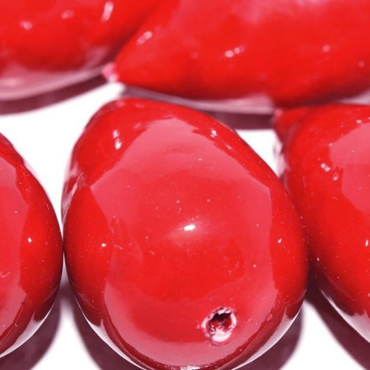 214 - Paper Mache drop bead in Red Pearl (40x23mm)