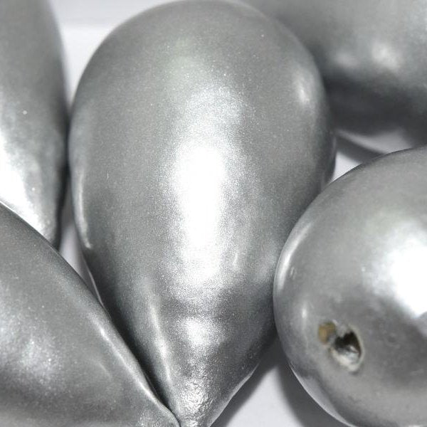 002 - Paper Mache drop bead in Silver (40x23mm)