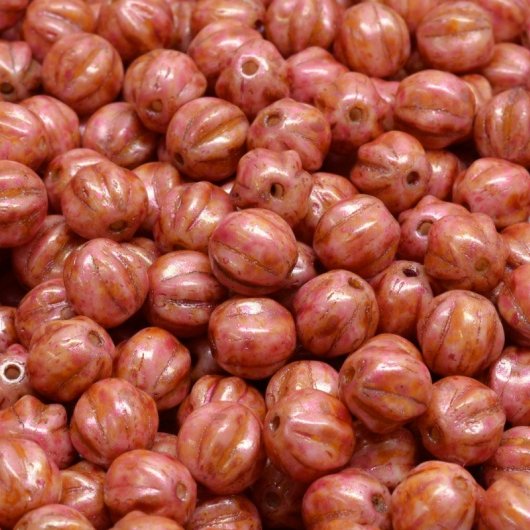 25 x 6mm melon beads in Opaque Rose Picasso