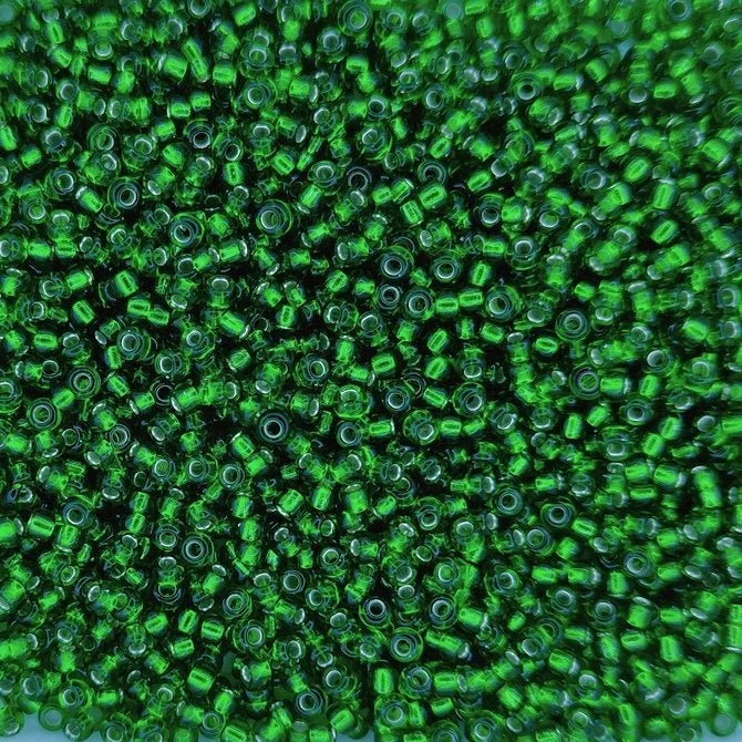 0016 - 50g Size 11/0 Miyuki seed beads in Silver lined Green