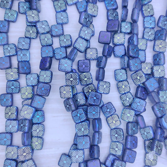 25 x 6mm Czech tiles in Matt Black with laser etched small swirls