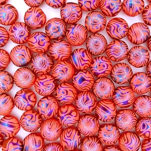 10 x 8mm candy beads in Opaque Red with Laser etched Contours