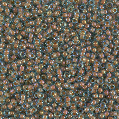 0351 - 5g Size 15/0 Miyuki seed beads in Peach lined Aqua Lustre