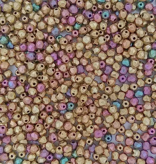 50 x 3mm faceted beads in Purple Iris Gold