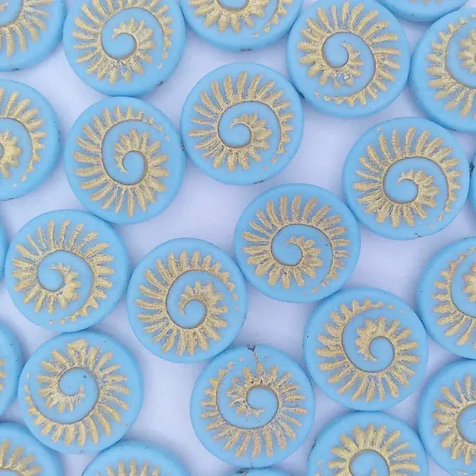 4 x 18mm fossils in Matt Turquoise/Gold