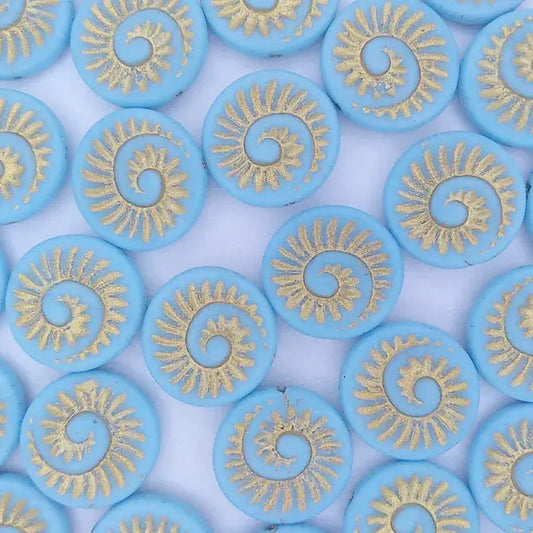 4 x 18mm fossils in Matt Turquoise/Gold