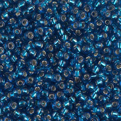 0025 - 10g Size 8/0 Miyuki seed beads in Silver lined Capri Blue