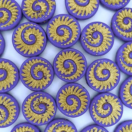 4 x 18mm fossils in Opaque Blue/Gold