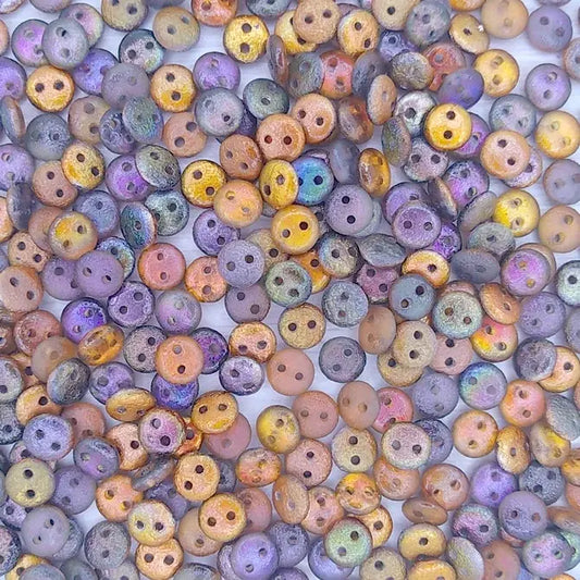 50 x two hole lentils in etched Magic Copper