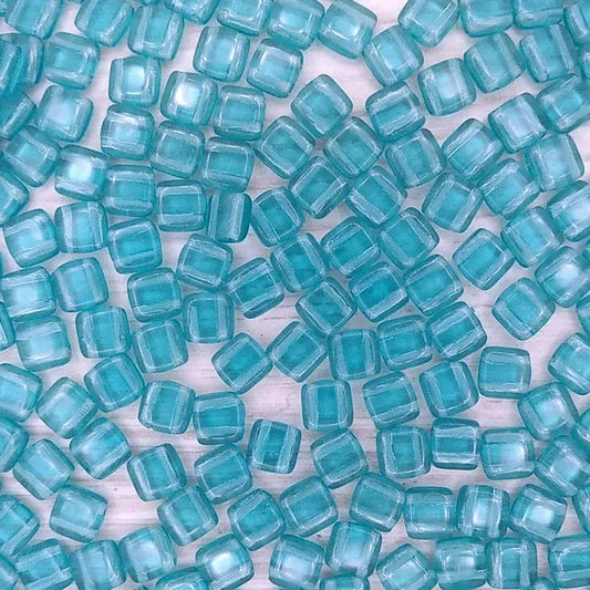 25 x 6mm Czech tiles in Transparent Light Teal
