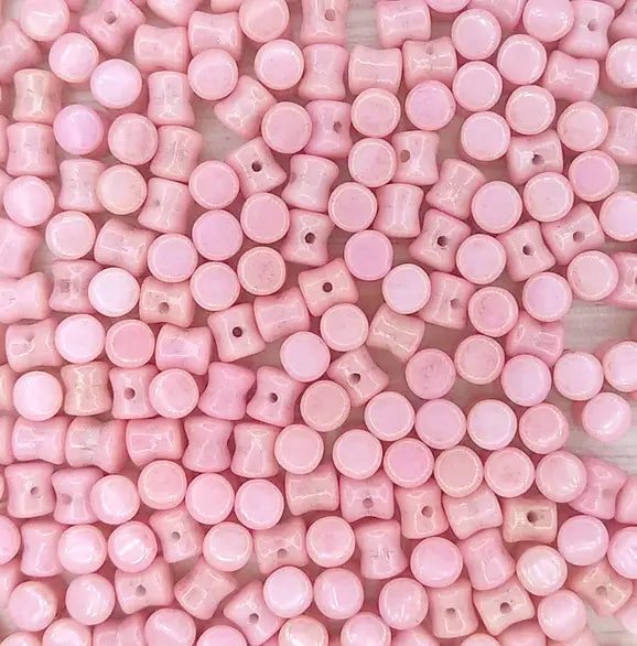 50 x diabolo beads in Chalk White/Lila Lustre