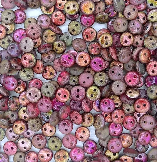 50 x two hole lentils in etched Magic Wine