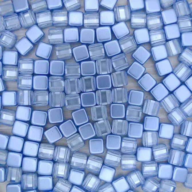 20 x 6mm Czech tiles in Crystal/Light Blue